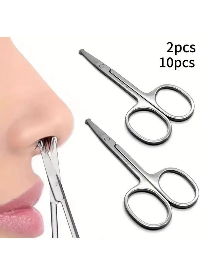 2pcs Stainless Steel Round Headed Eyebrow Nose Hair Trimming Scissors Silvery - Image 1